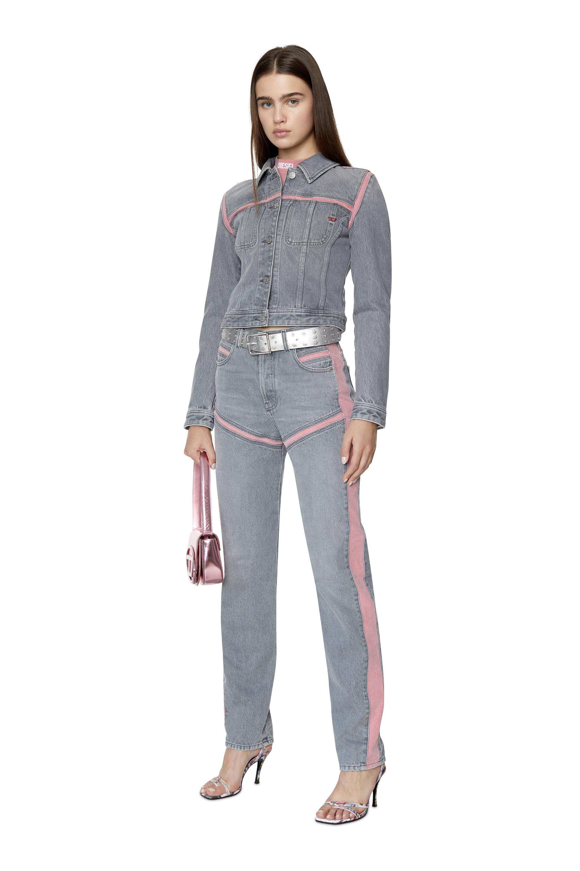DE-SLIMMY-SP1 Woman: Slim-fit trucker jacket with red inserts | Diesel
